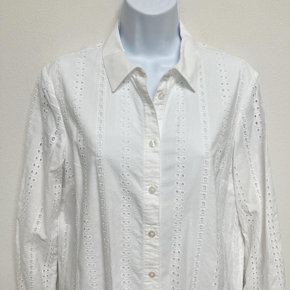 Draper James Womens White Button Down Eyelet Flounce Skirt Shirtdress Size 8 - Picture 2 of 8